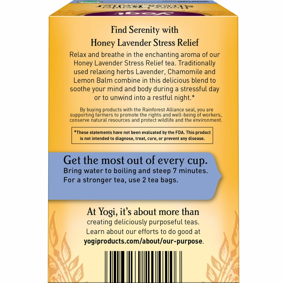 Yogi Tea Honey Lavender Stress Relief - 16 Bags per Pack (4 Packs) - Organic Chamomile Lavender Tea - Includes Lemon Balm, Lemongrass, Spearmint Leaf