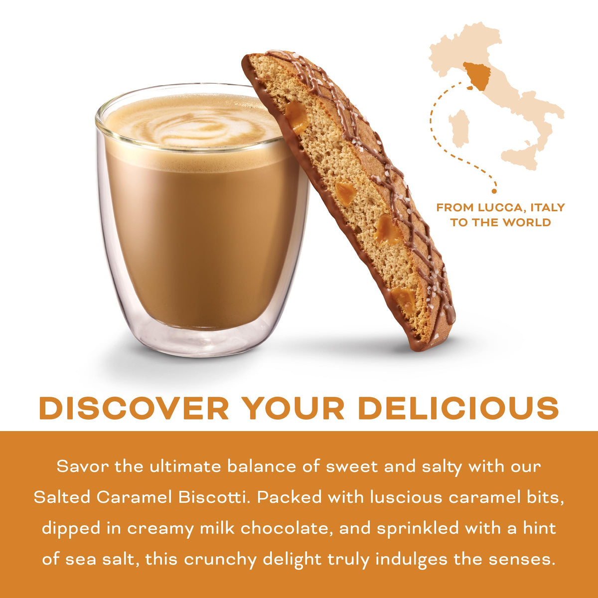 Nonni's Salted Caramel Milk Chocolate Biscotti Cookies - Individually Wrapped Italian Coffee Snack, Crunchy Twice-Baked, 90 Cal Each, 21 oz Carton, 4