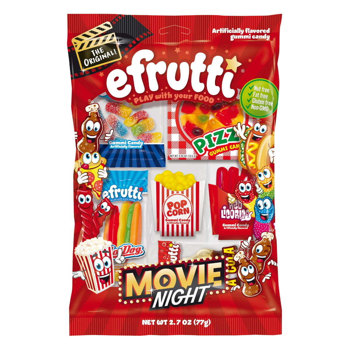 efrutti Movie Night, Assorted Fruity Sweet & Sour Gummy Candy, 2.7 oz Bag