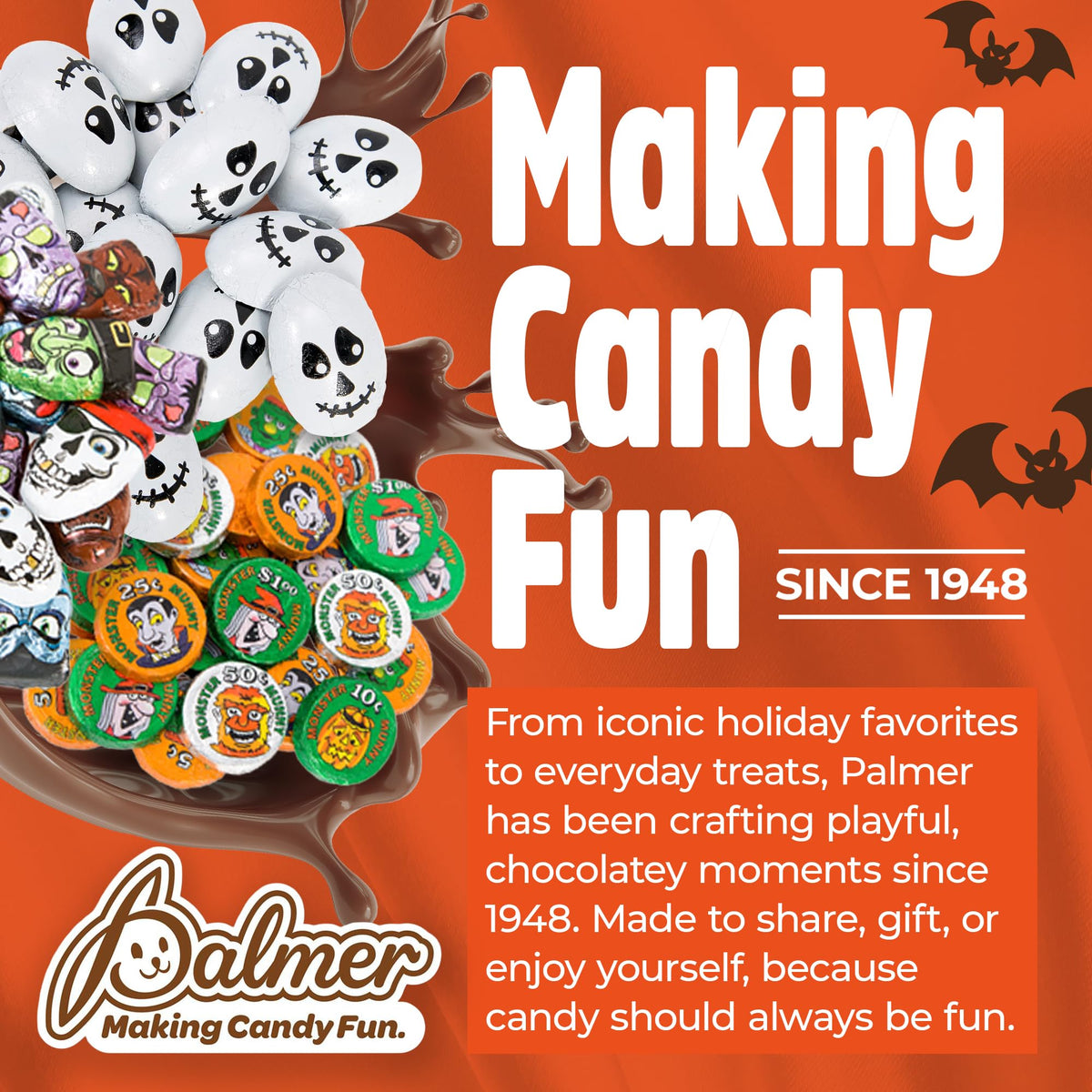 Palmer Milk Chocolate Assortments, Crisp and Crunchy Candy, Individually Wrapped Halloween Pieces, Making Candy Fun Since 1948 (1 Pound, Monster
