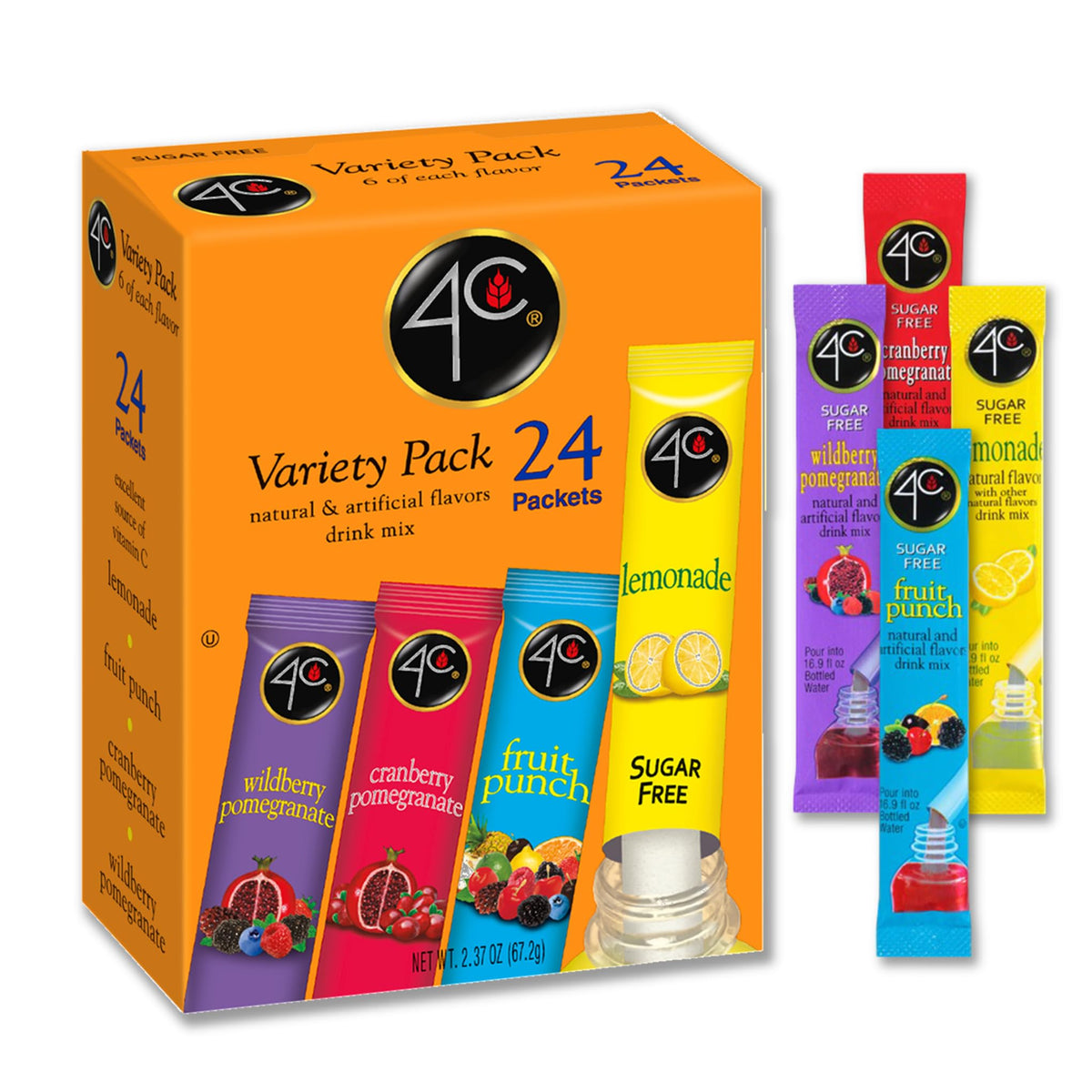 4C Powder Drink Mix Packets, Variety, 24 Count, Singles Stix On the Go, Refreshing Sugar Free Water Flavorings (2.37 Ounce (Pack of 1))
