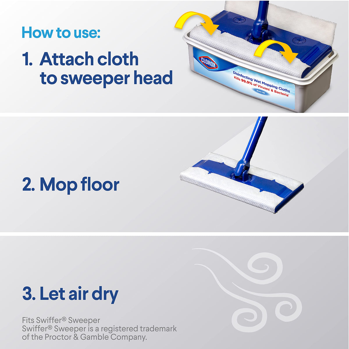 Clorox Disinfecting Wet Mopping Cloths, Rain Clean, 24 Wet Refills (Package May Vary)