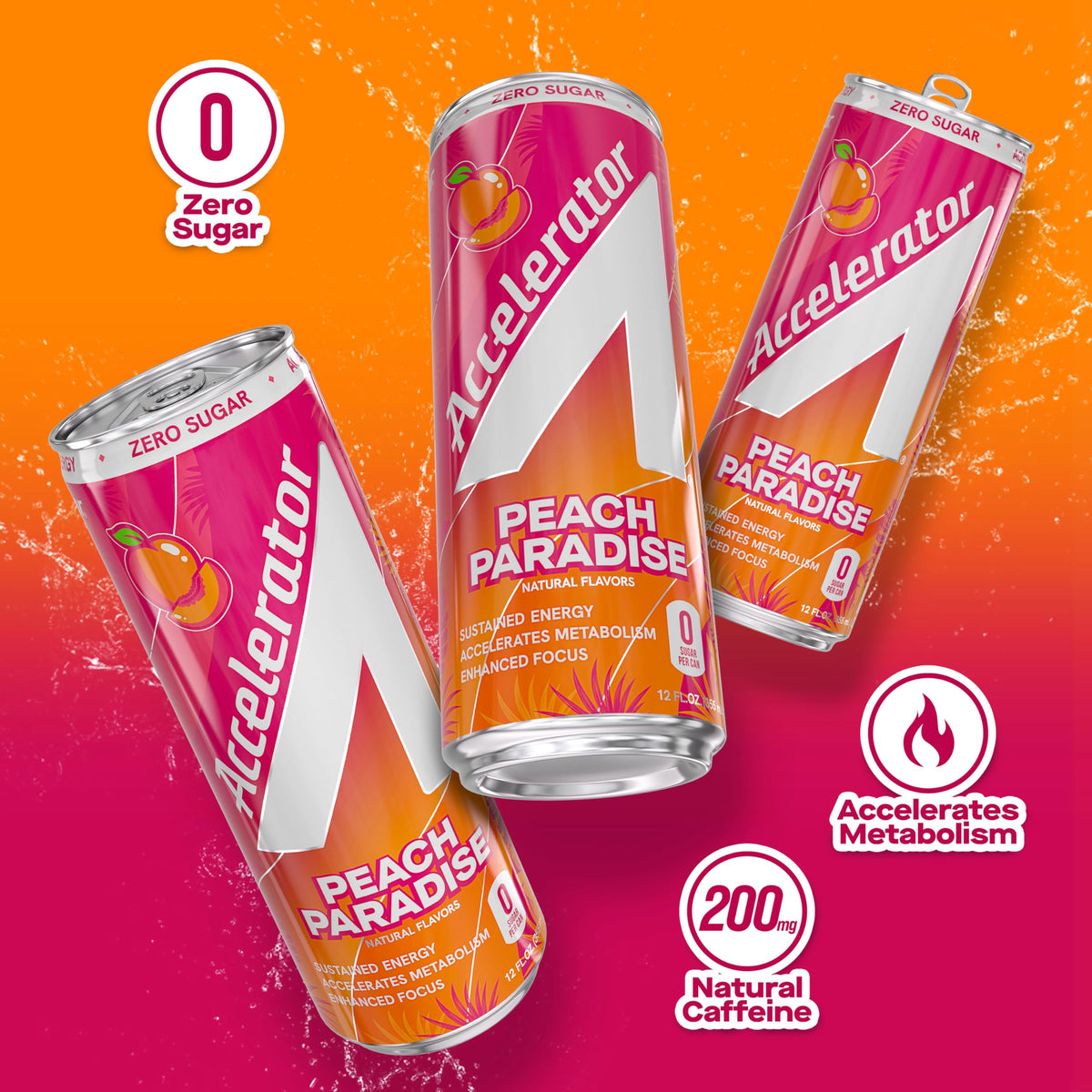 Accelerator Active Energy Drink, Peach Paradise 12oz can (12 pack)