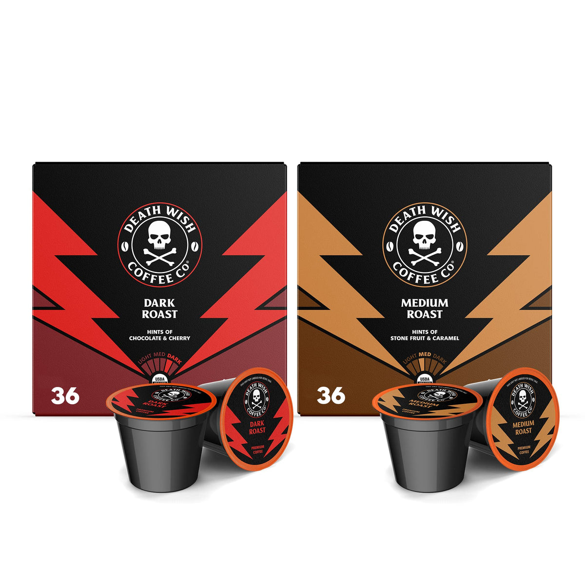 Death Wish Coffee Co. - Single Serve Dark and Medium Bundle (72 Count)