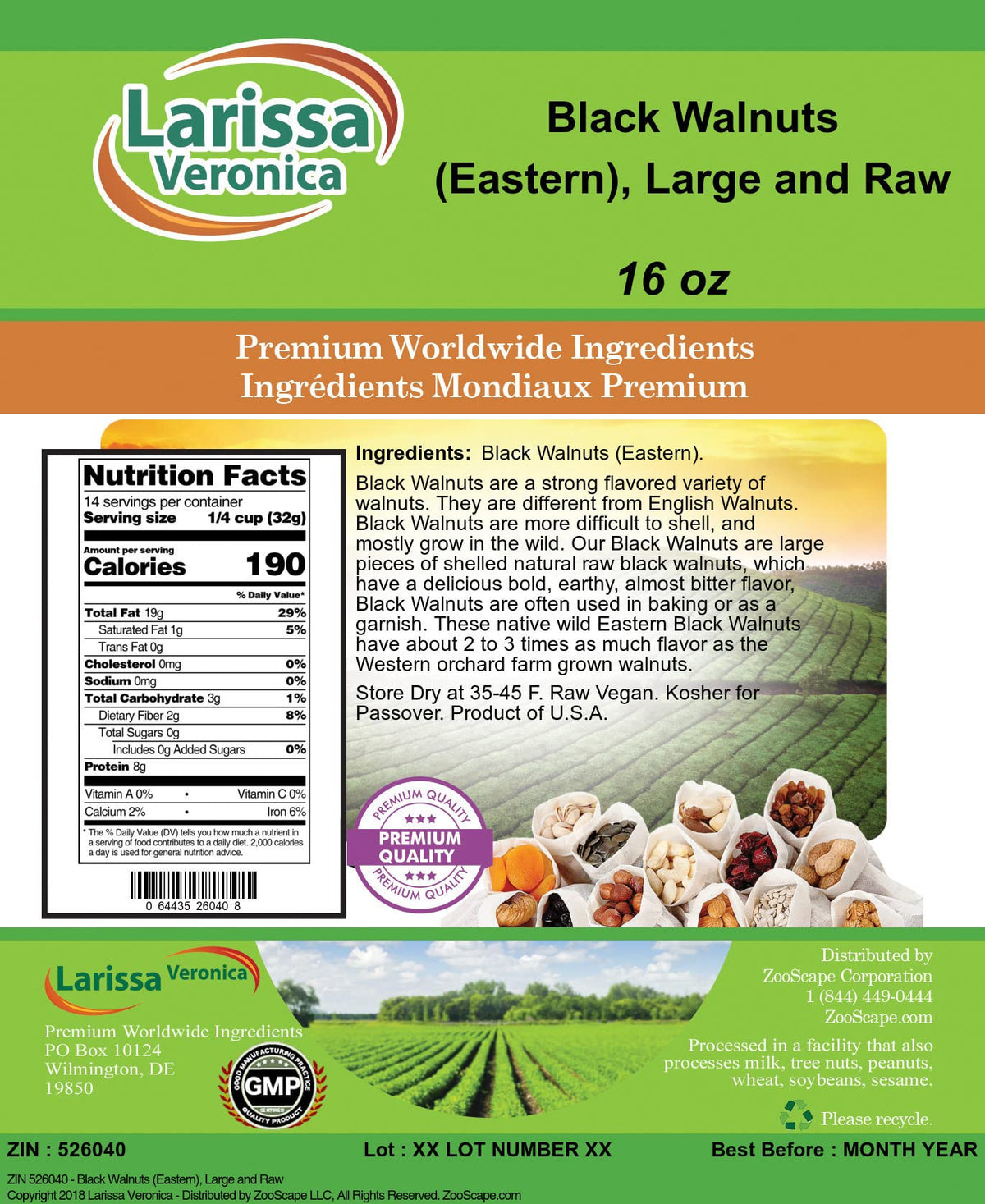 Black Walnuts (Eastern), Large and Raw (16 oz, ZIN: 526040)