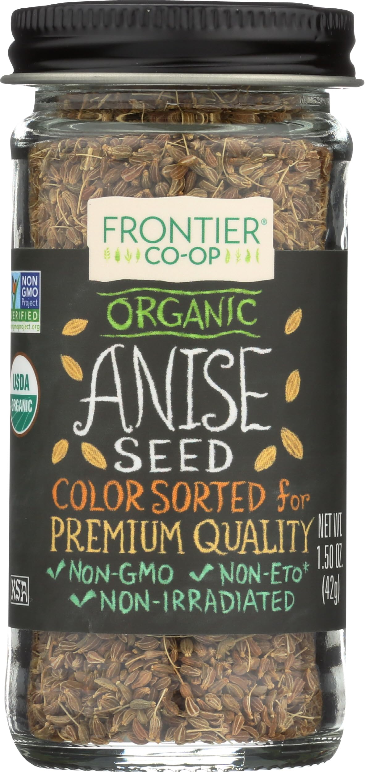 Frontier Co-op Organic Whole Anise Seed, 1.50-Ounce Jar, Adds Licorice-Like Flavor to Desserts, Stews, Bread, Tea, Kosher