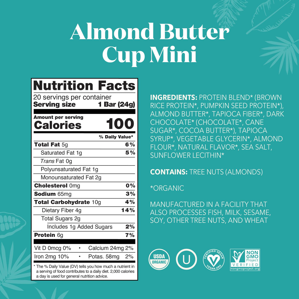ALOHA Organic Plant Based Protein Bar MINIS | Almond Butter Cup | GLP-1 Friendly, 20 Count, 24g Bars | Vegan, Low Sugar, Gluten Free, Low Carb
