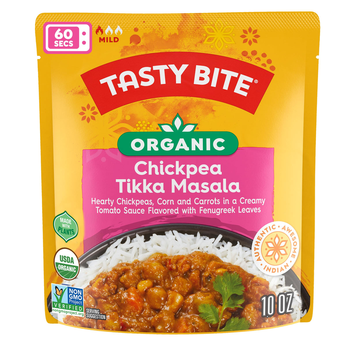 Tasty Bite Organic Chickpea Tikka Masala, Ready to Eat, Microwavable Entrée, Vegan, 10 Ounce (Pack of 6)