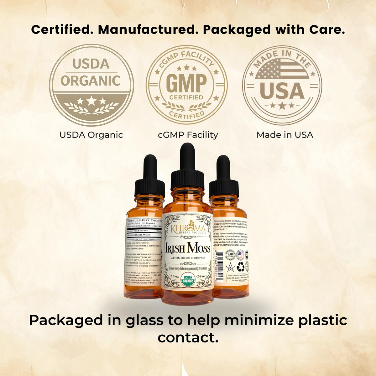 Organic Irish Moss - 2 oz in Glass Bottle - Khroma Herbal Products - Organic Sea Moss