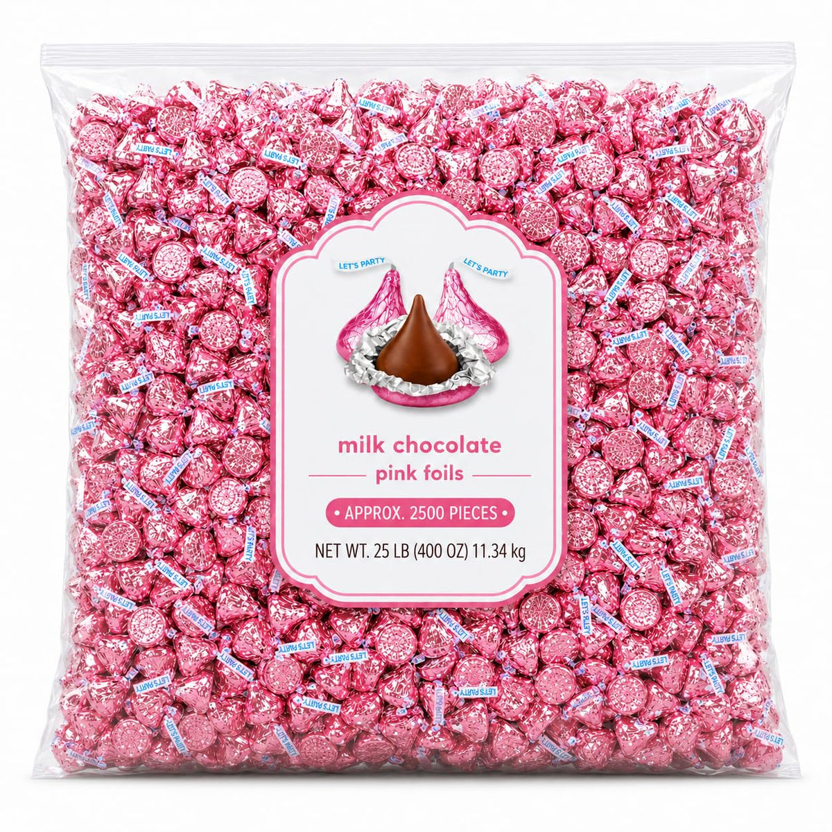 Pink Foil Milk Chocolate Candy Pieces Bulk Bag - 25 lb (Approx. 2500 pieces)