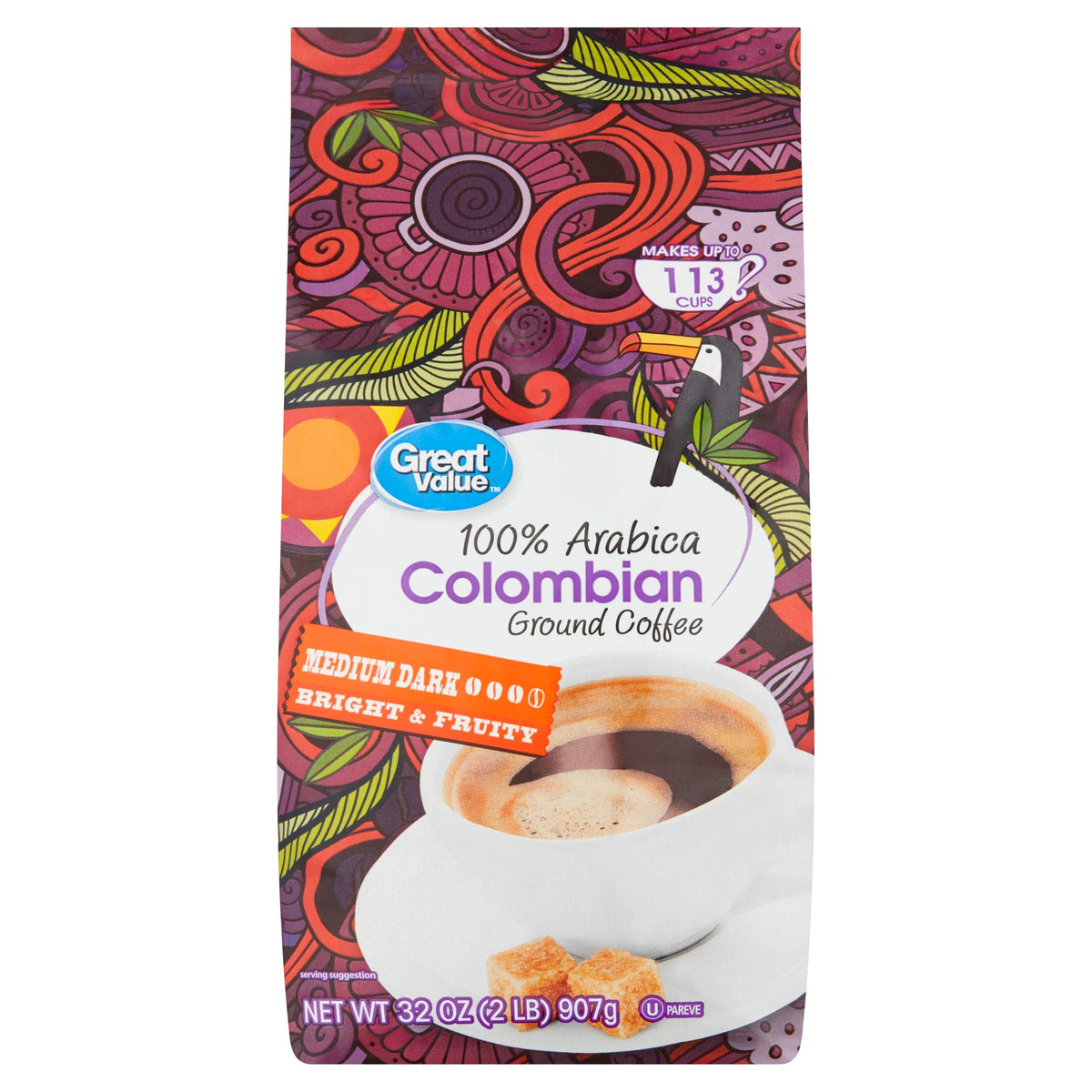 Great Value 100% Arabica Colombian Medium Dark Ground Coffee - 32 oz. (Pack of 2)