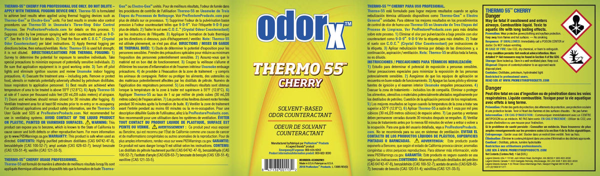 PRORESTORE 433002901 ODORx Thermo 55 Cherry Solvent-Based Odor Counteractant for Thermal Fogging, 1 Gal, 4 pk
