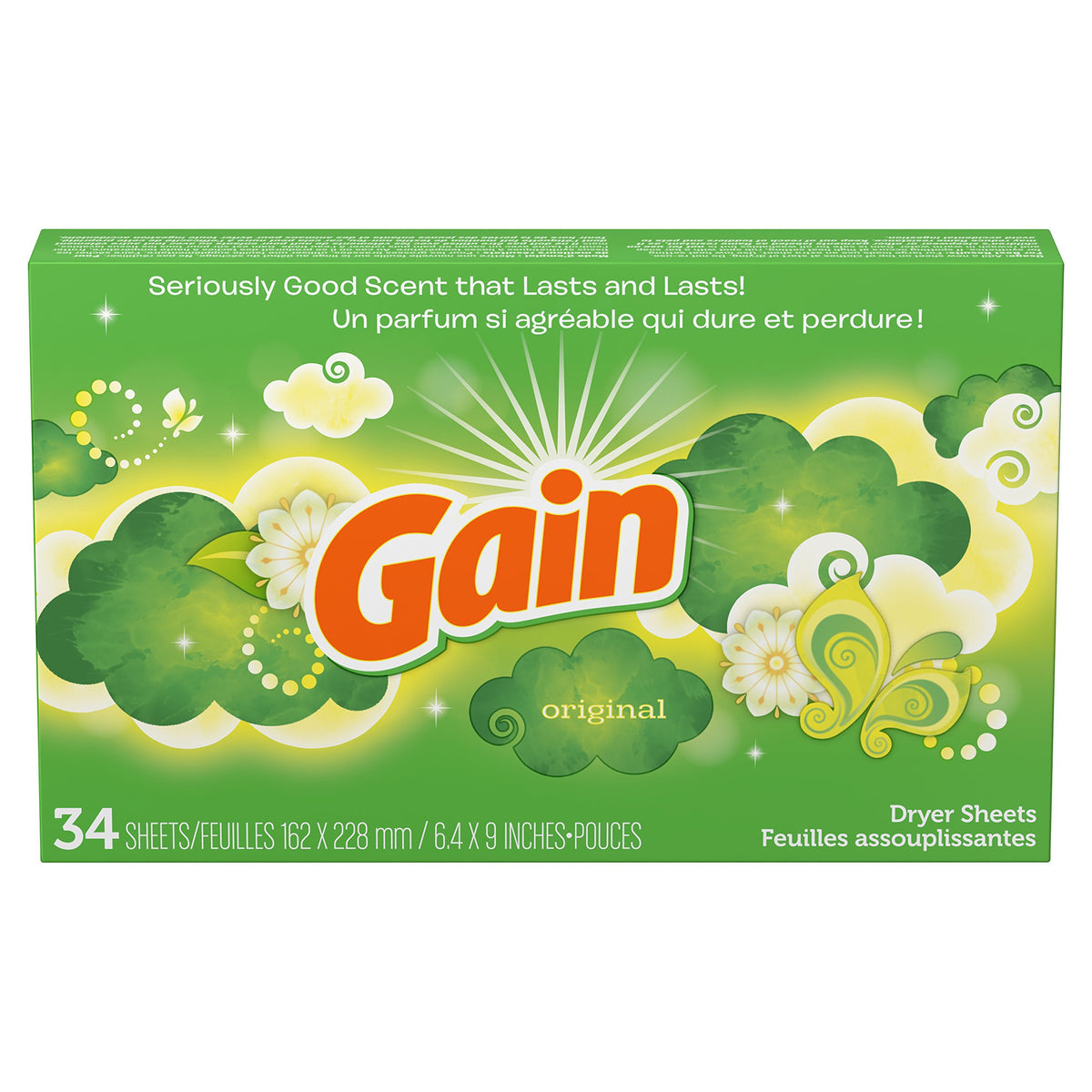 Gain Dryer Sheets - Original - 34 Sheets Per Box - Pack of 2 Boxes