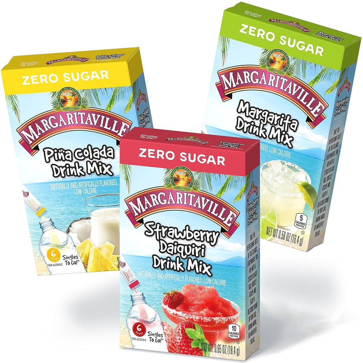 Margaritaville Singles to Go Drink Mix Variety Pack - 4 Margarita, 4 Pina Colada & 4 Strawberry Daiquiri (12) Boxes Total