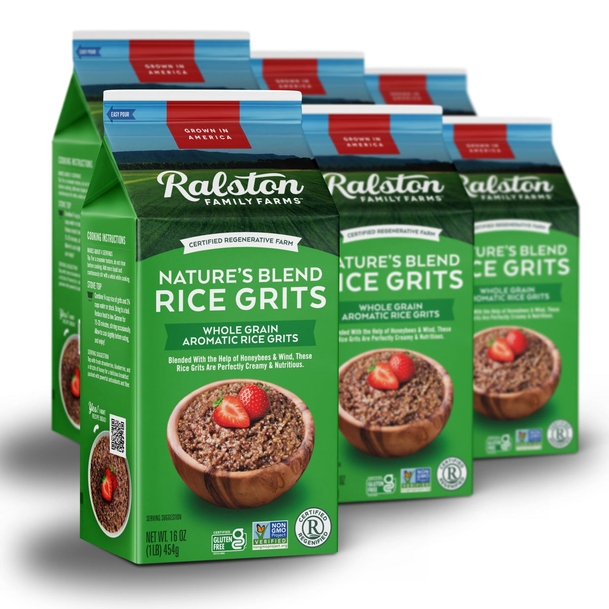 Ralston Family Farms Nature's Blend Rice Grits, 16 oz Carton: 6 Pack, American Grown, Non-GMO, Naturally Gluten Free