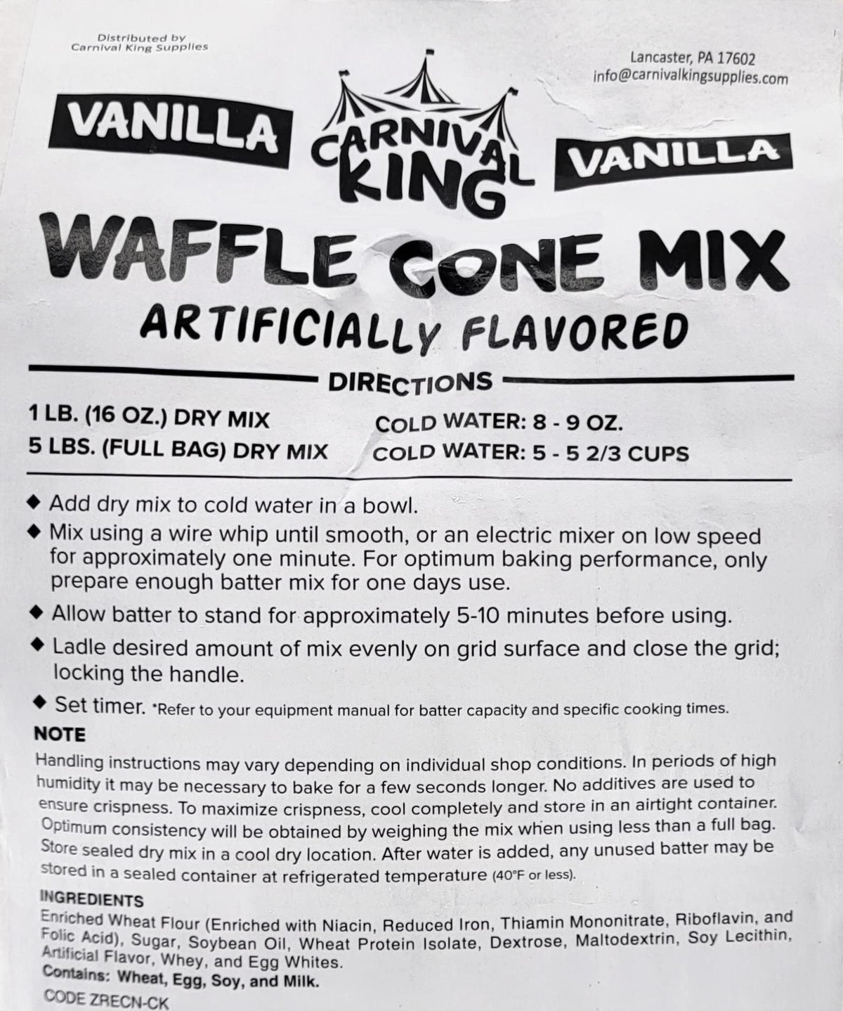 Carnival King Vanilla Waffle Cone Mix 5 lb. Bag