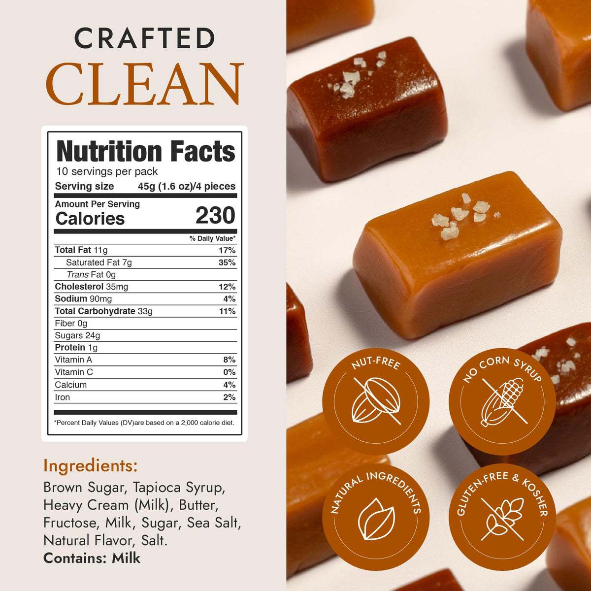 Béquet Assorted Caramels - Gourmet Individually Wrapped Candy Variety Pack - Celtic Sea Salt, Salt Chocolate, Classic Vanilla, Butterscotch, Green