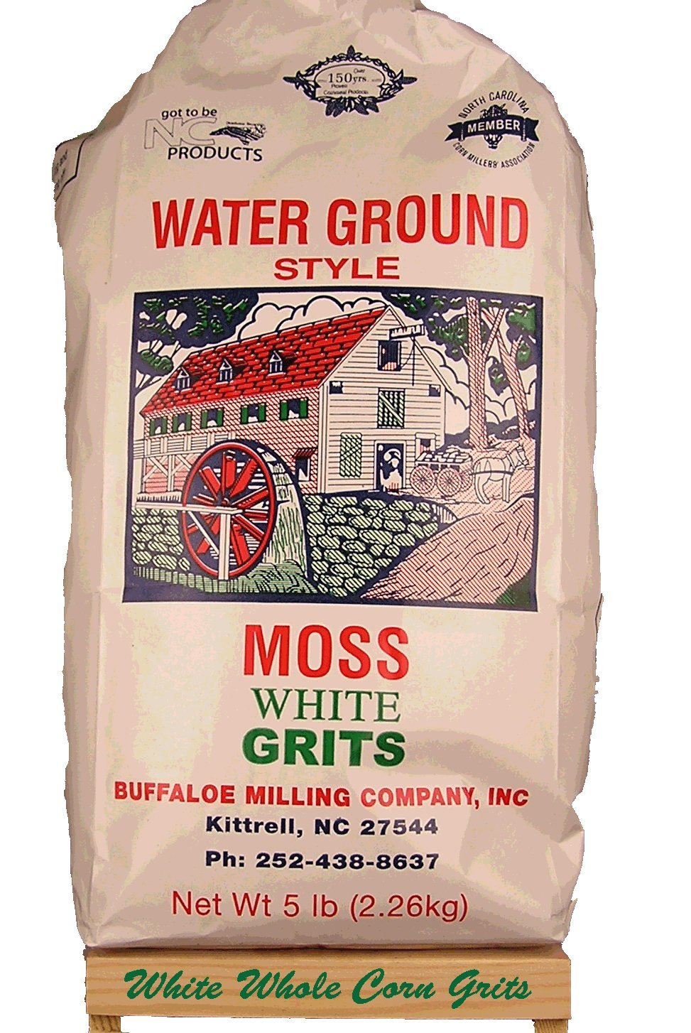 Moss Water Ground White Corn Grits 5 Lbs