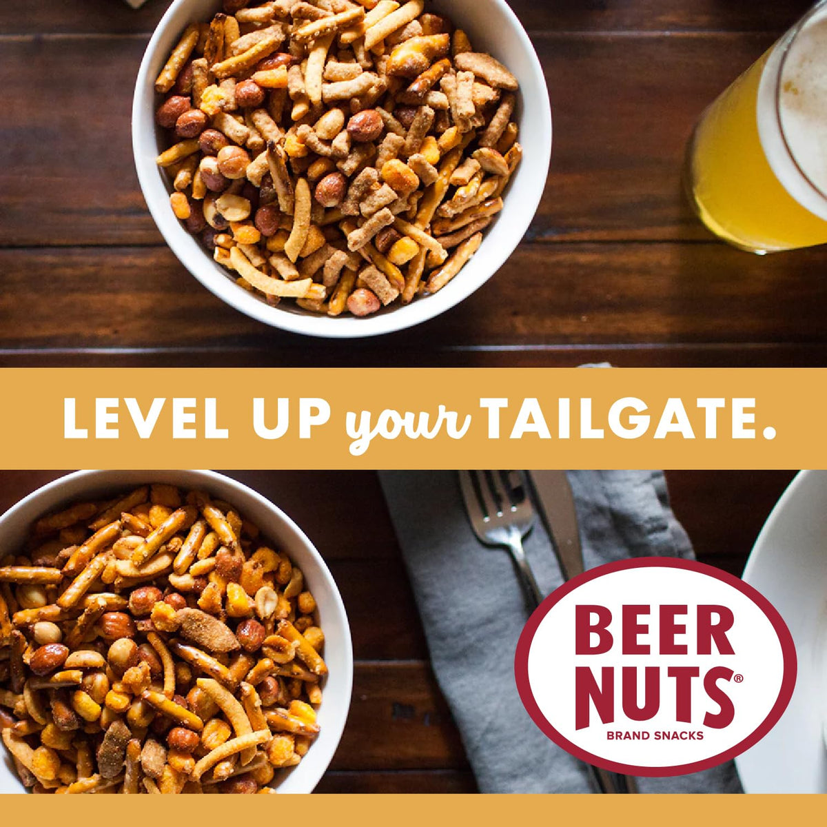 BEER NUTS Original Bar Mix - Crunchy Party Pretzels, Cheese Sticks, Sesame Sticks, Roasted Corn Nuts, & Original Roasted Sweet Glazed Salted Peanuts