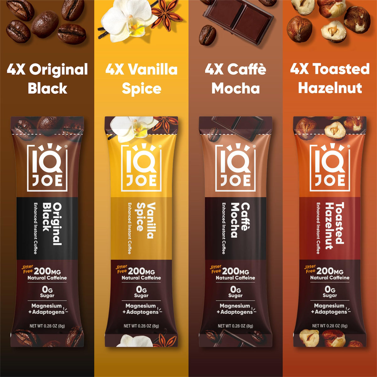 IQJOE Mushroom Coffee Packets - Variety Pack | 16 Stick Packs | Lion's Mane, Magnesium L-Threonate, Adaptogens | Instant Coffee for Jitter-Free Focus