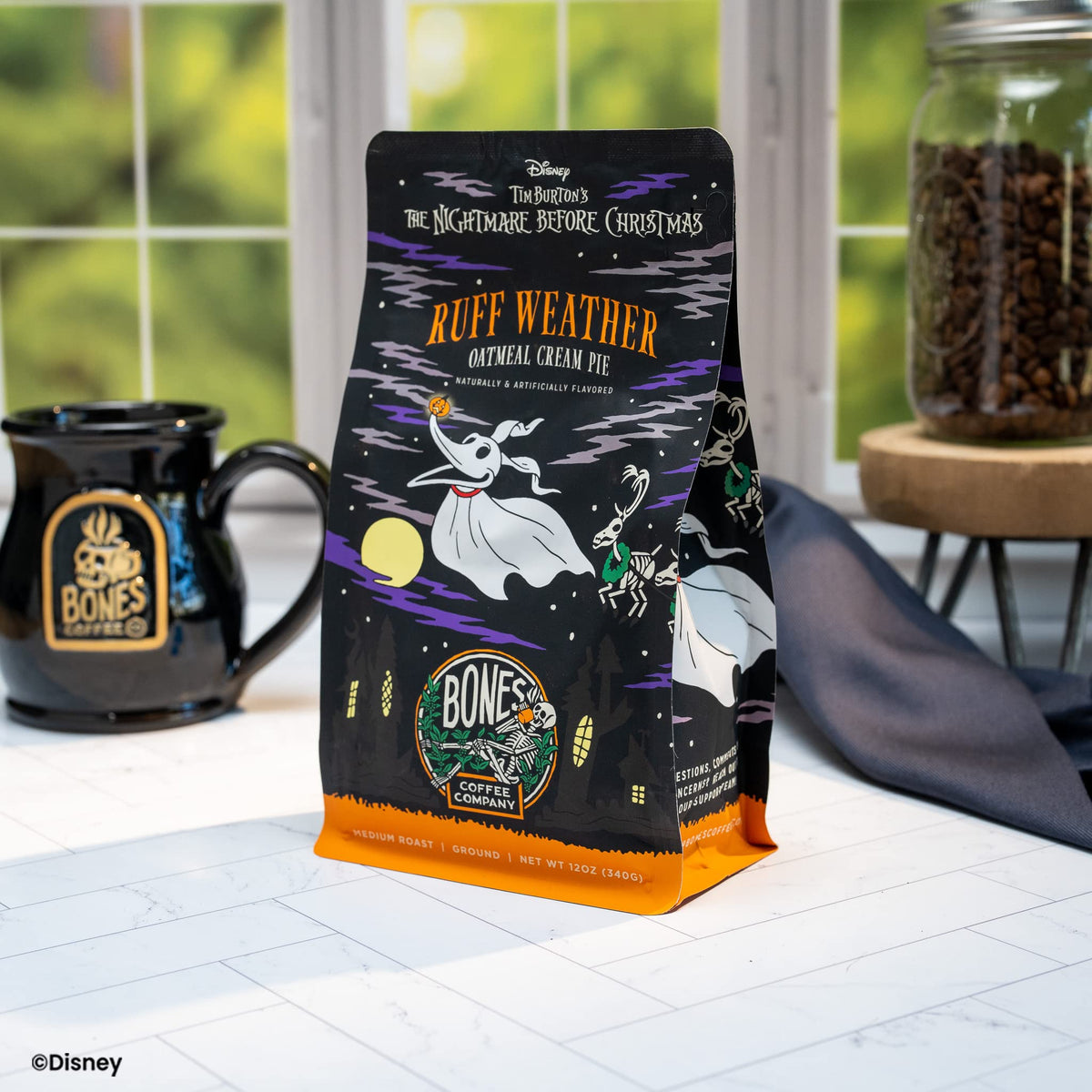 Bones Coffee Company The Nightmare Before Christmas Ruff Weather Flavored Coffee Beans, Medium Roast Ground Coffee Low Acid, Oatmeal Creampie Flavor
