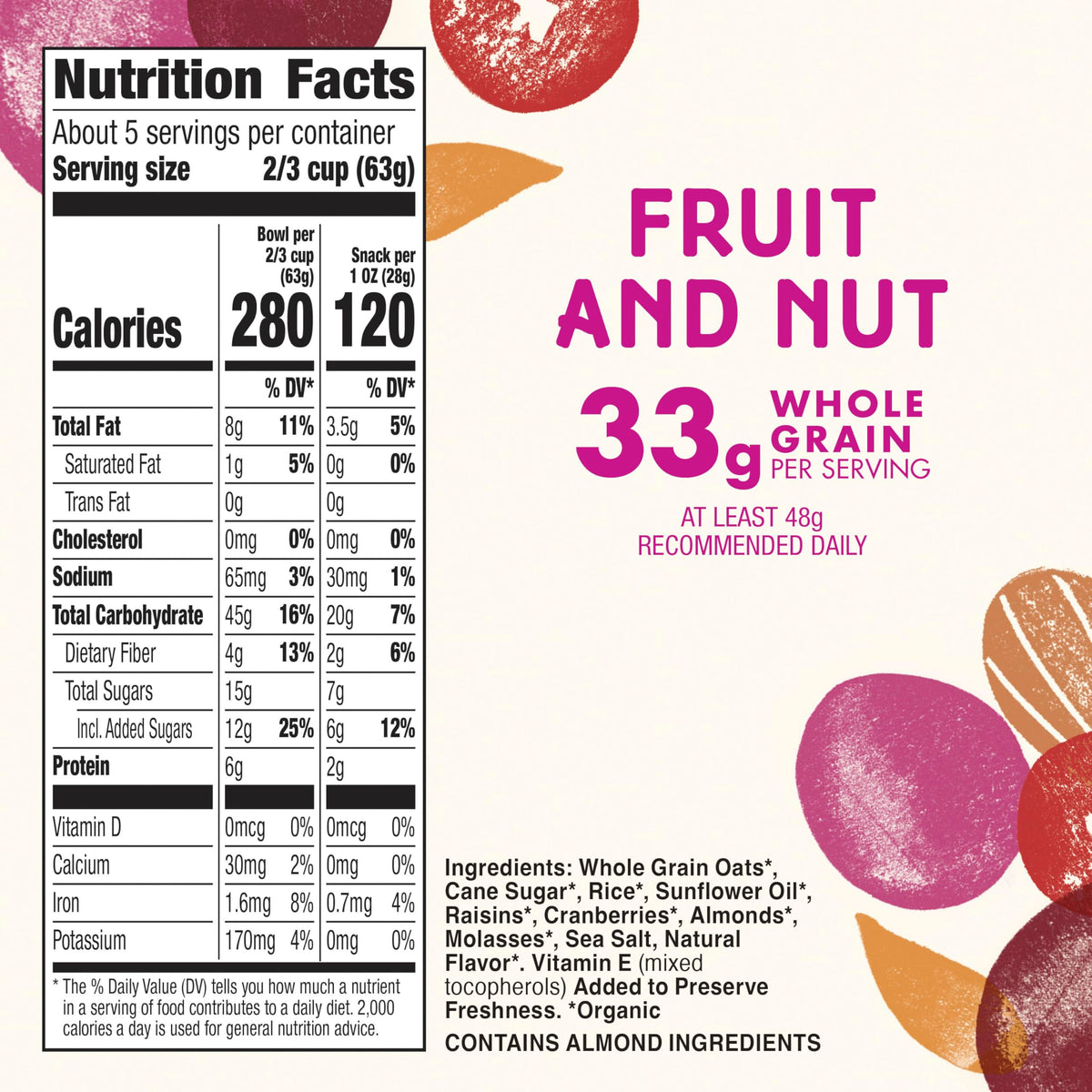 Cascadian Farm Organic Granola, Fruit and Nut Cereal, Resealable Pouch, 11 oz