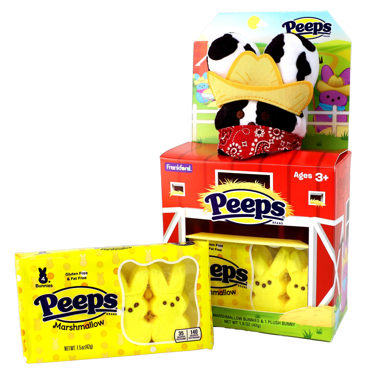 PEEPS Plush Bunny Farm House Gift Set with 4ct PEEPS Yellow Marshmallow Candies and Plush Toy, 1.4oz, Easter Gifts and Basket Stuffers