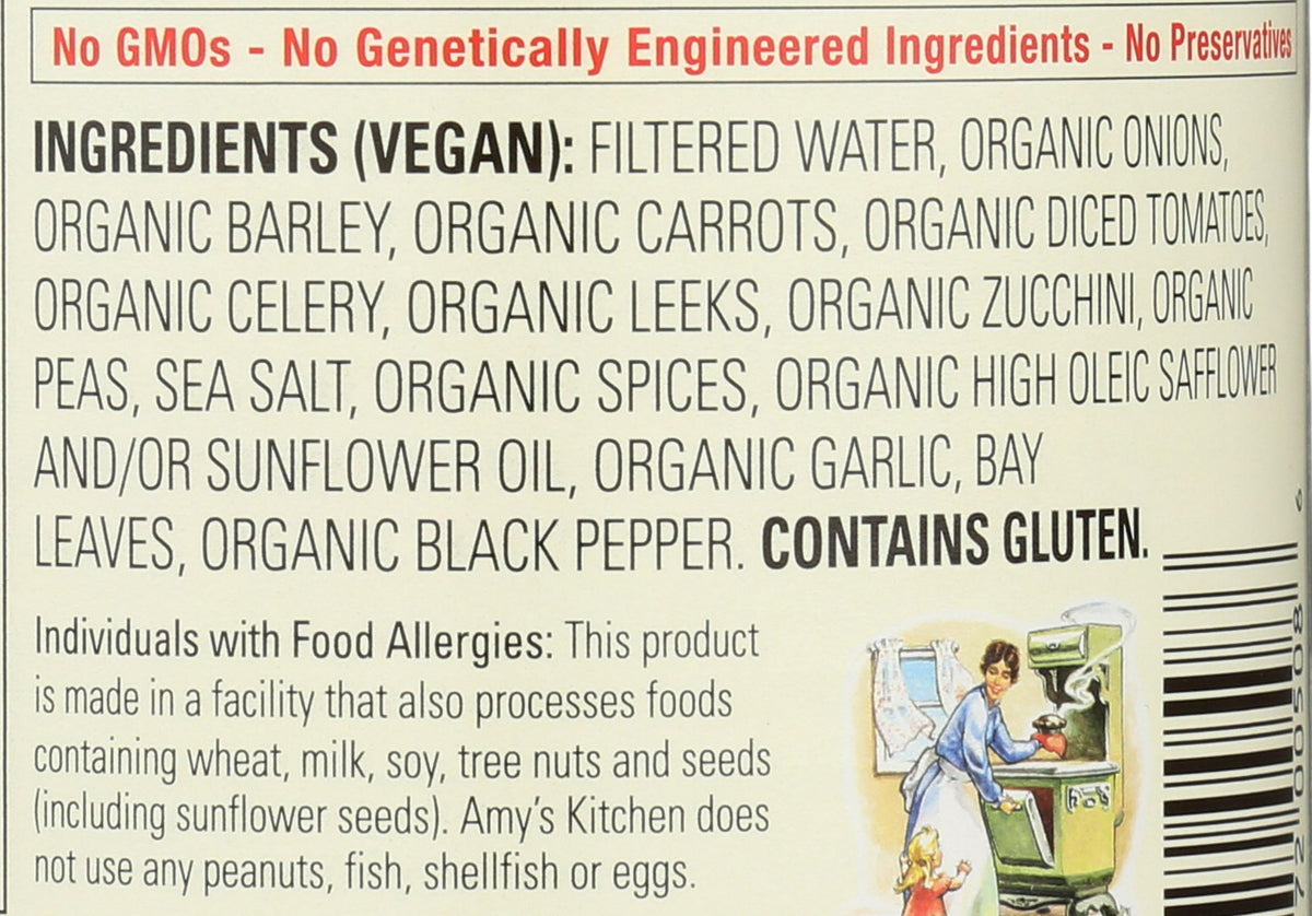 Amy's Organic Soups, Low Fat Vegetable Barley, 14.1 Ounce