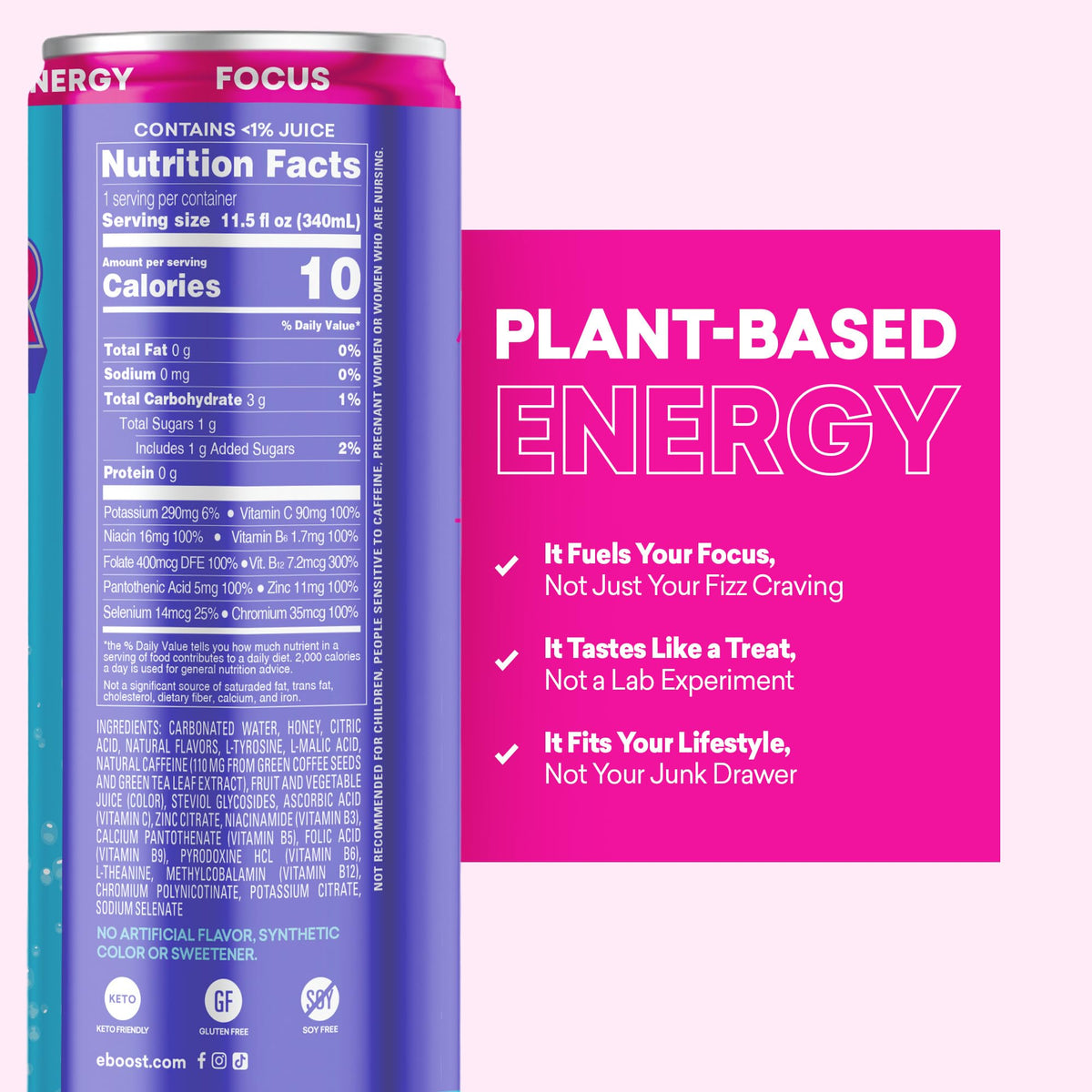 EBOOST SUPER FUEL Healthy Energy Drink - Blue Raspberry: 12 Healthy Energy Drinks - Focus & Productivity - 110 mg Caffeine + Nootropics