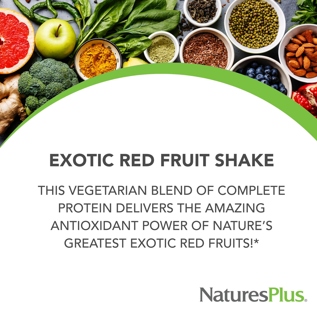 NaturesPlus FRUITEIN Exotic Red Fruit Shake - 1.3 lbs - Plant-Based Protein (13g/Serving) - Supports Energy & Immune System - Vegetarian, Gluten Free