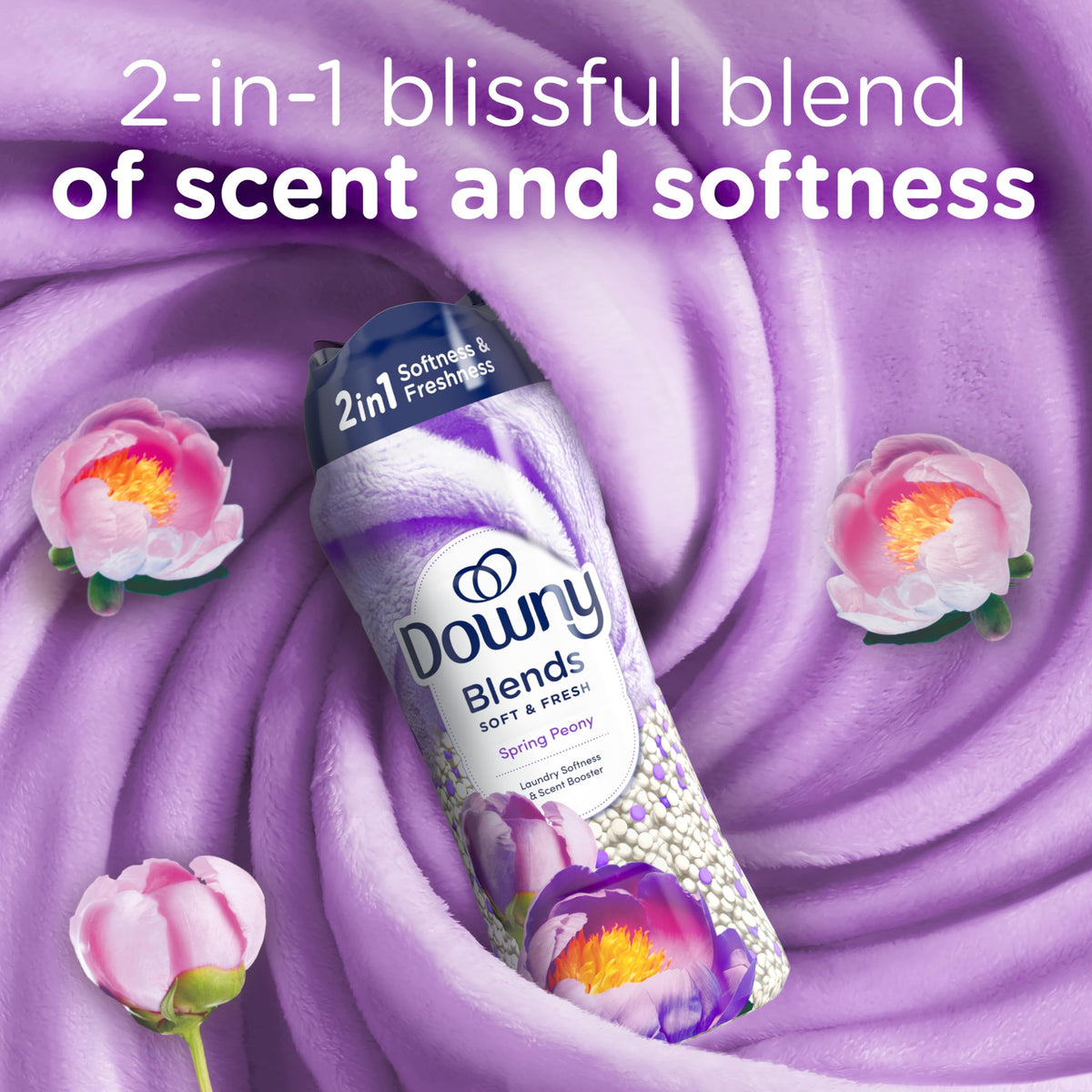 Downy Blends 2-in-1 Soft & Fresh Laundry Scent Booster Beads, Spring Peony Scent, 24.5 OZ, Laundry Softness and Scent Booster