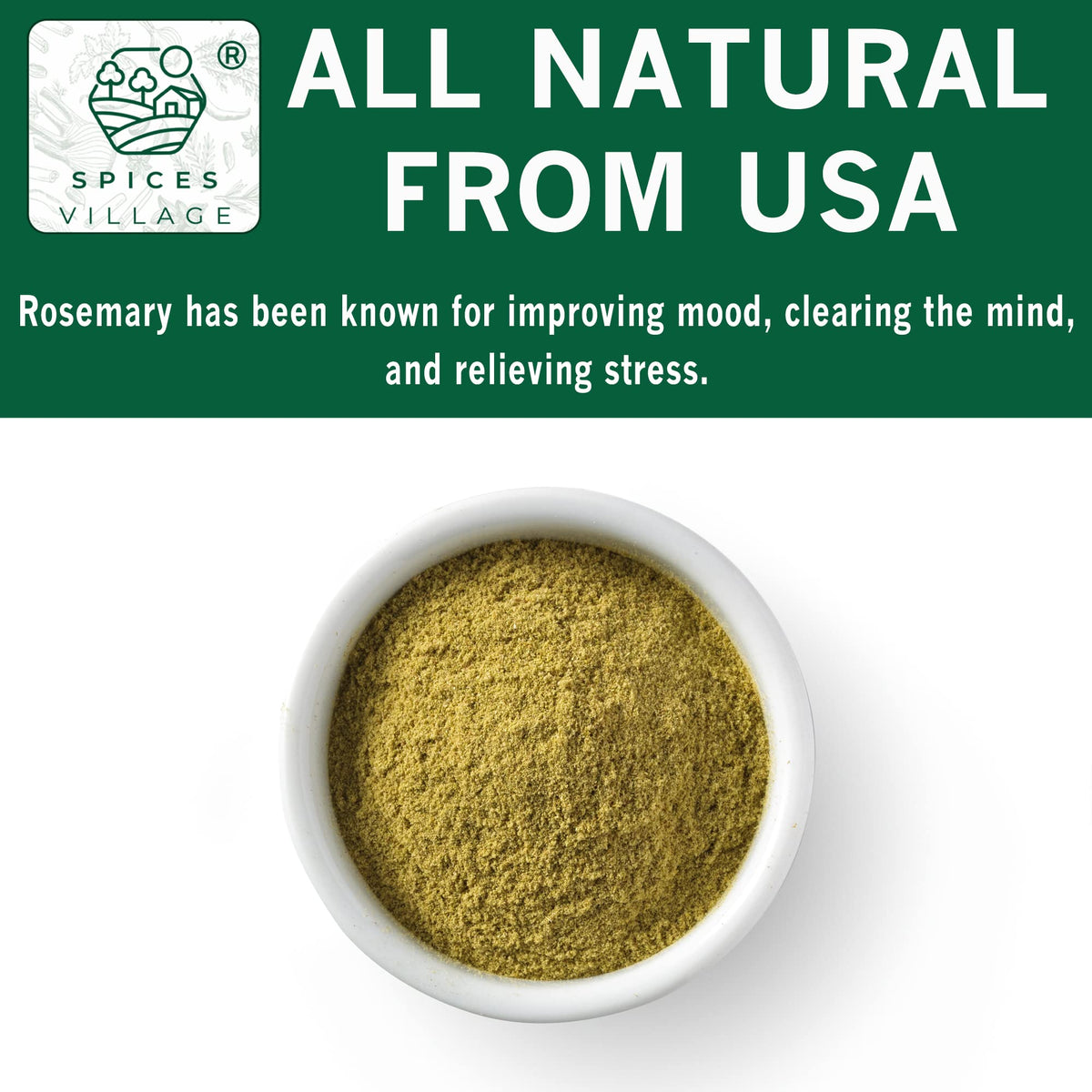SPICES VILLAGE Ground Rosemary [ 4 oz ] - Natural Dried Rosemary Spice for Cooking and Tea, Pure Mediterranean Seasoning - Kosher, Gluten Free, Vegan