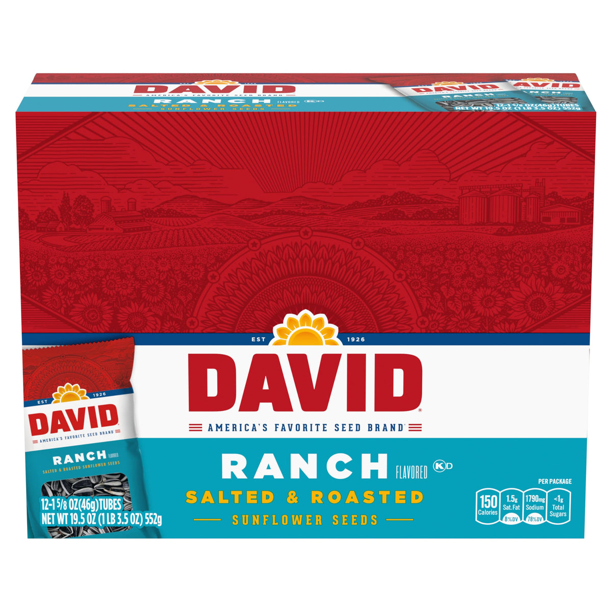 DAVID Sunflower Seeds, Ranch Flavor, 1.625 oz. (Pack of 12)