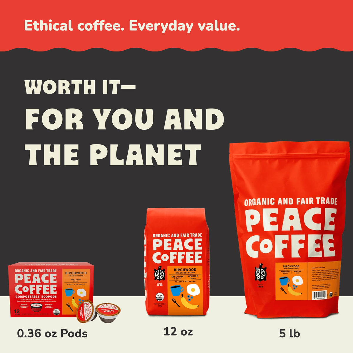 Peace Coffee Twin Cities Signature Blend Ground Dark Roast Coffee, 5 lb, Organic Fair Trade, Nutty, Bold Flavor, Shade Grown, Fresh Roasted