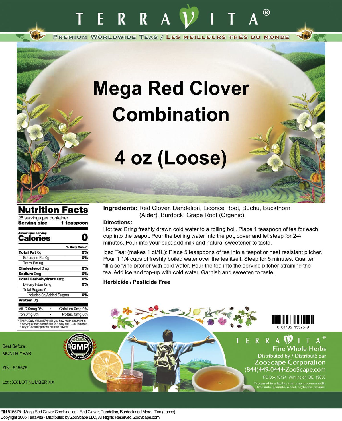Mega Red Clover Combination - Red Clover, Dandelion, Burdock and More - Tea (Loose) (4 oz, ZIN: 515575)