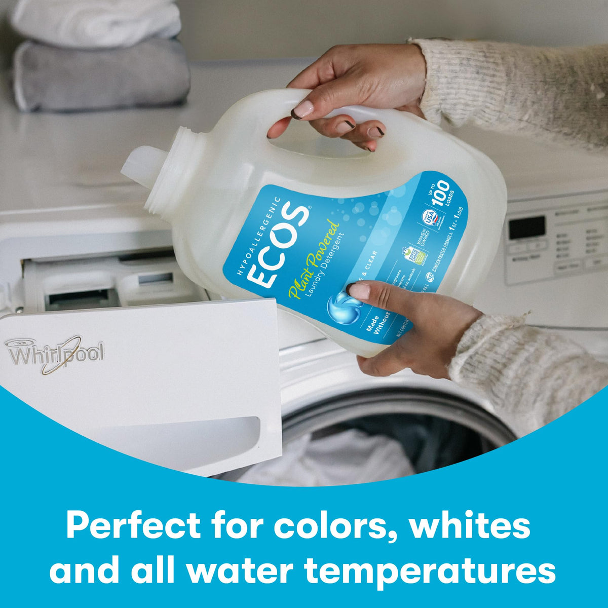 ECOS Laundry Detergent Liquid, 100 Loads - Dermatologist Tested Laundry Soap - Hypoallergenic, EPA Safer Choice Certified, Plant-Powered - Magnolia