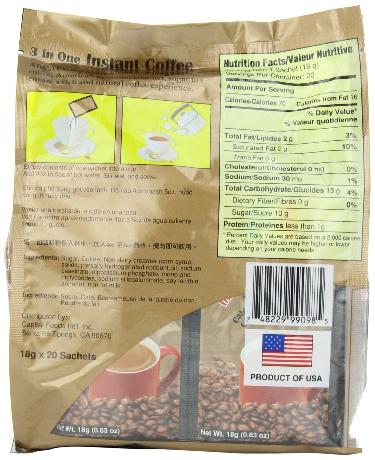 ABCafe 3 in 1 Instant Coffee, Strong, 20-Count
