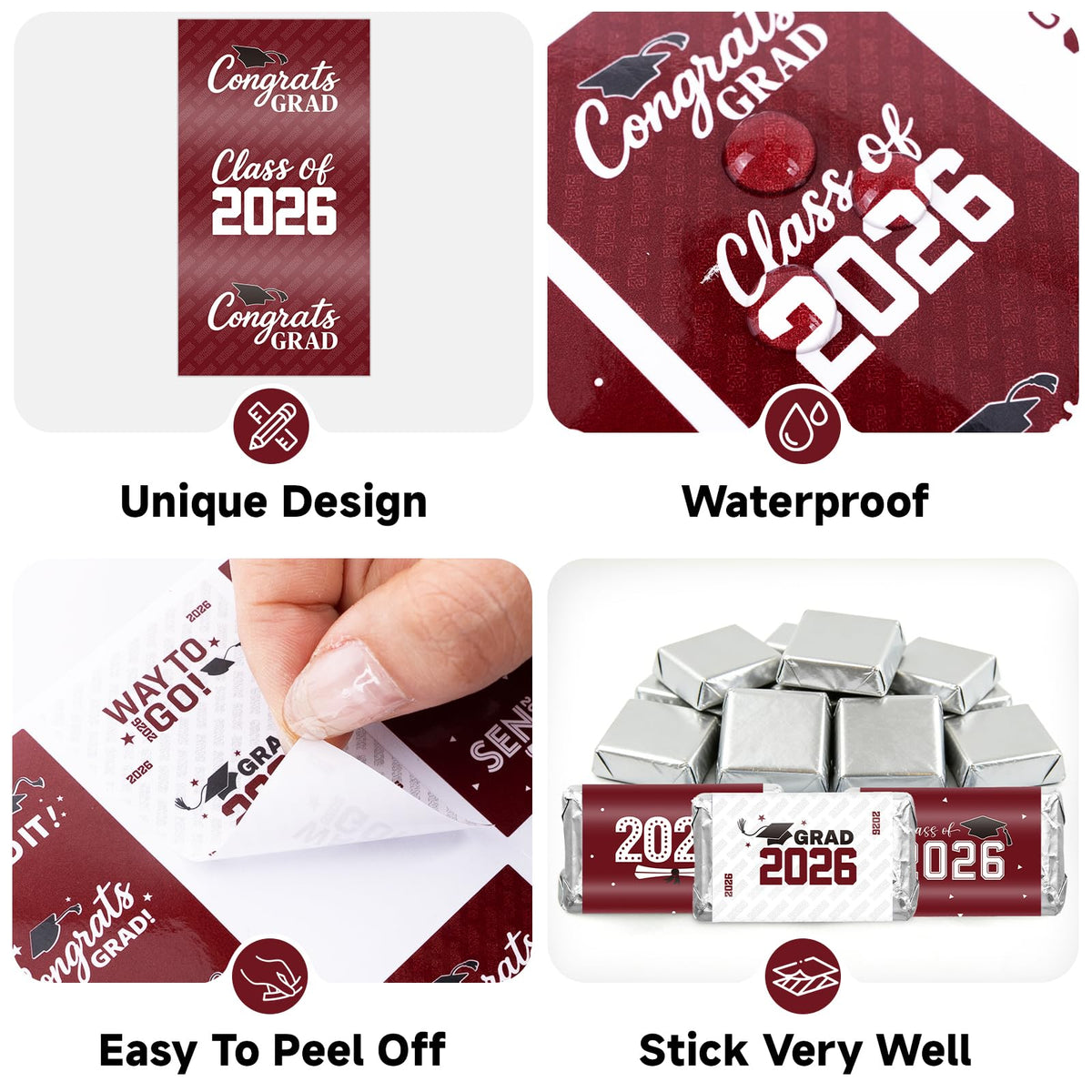 Anwyll 120Pcs Graduation Party Favor Decoration Stickers 2026 Grad Mini Candy Chocolate Bar Wrapper Label Sticker Self Adhesive Congrats Graduation