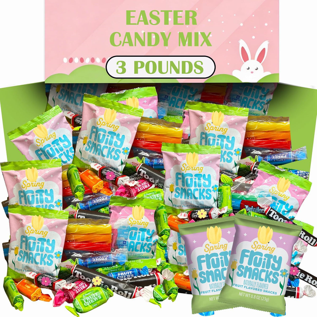 Assorted Spring Candy Bulk Mix, 3 Lbs, Individually Wrapped Spring Candy Assortment, Includes Fruit Snacks, Rainbow Licorice Twists and More, Pastel