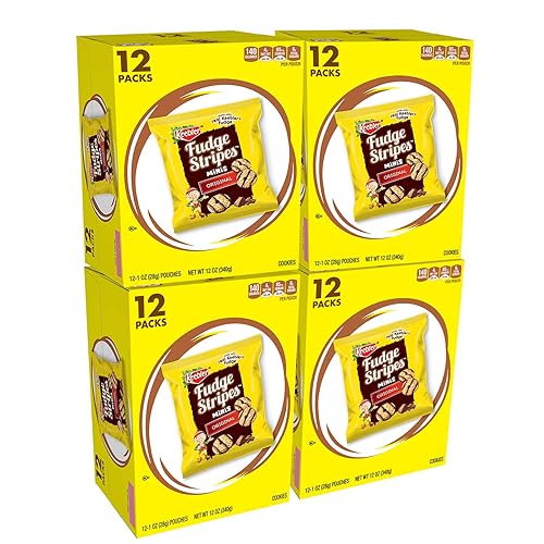 Keebler Fudge Stripes Cookies Minis, Original, 12 Count, Pack of 4