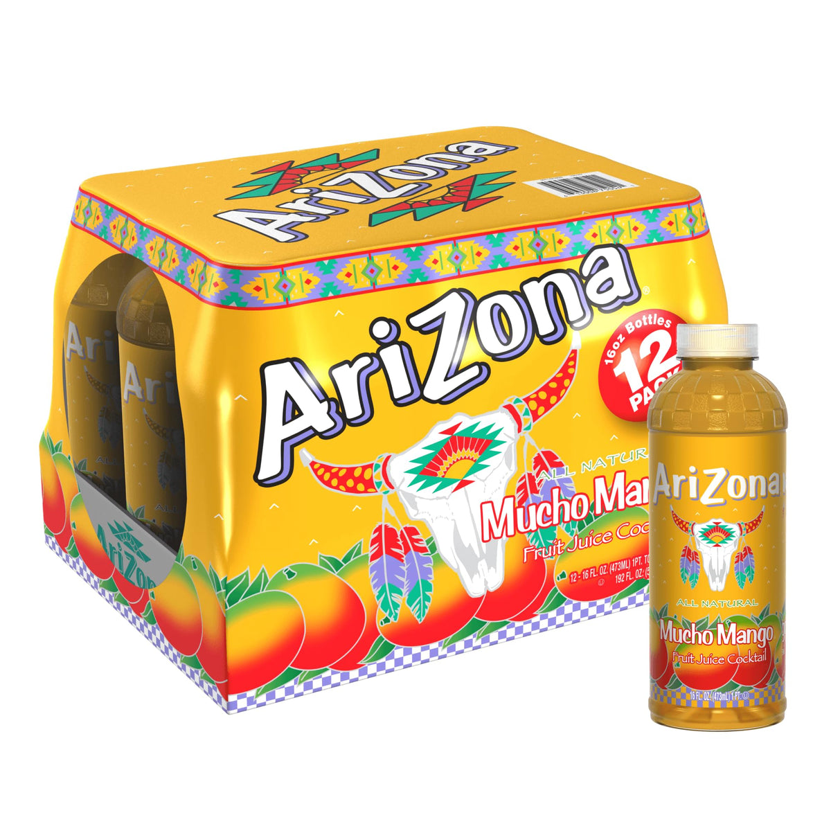 AriZona Mucho Mango - Fruit Juice Cocktail - 16 Fl Oz (Pack of 12)