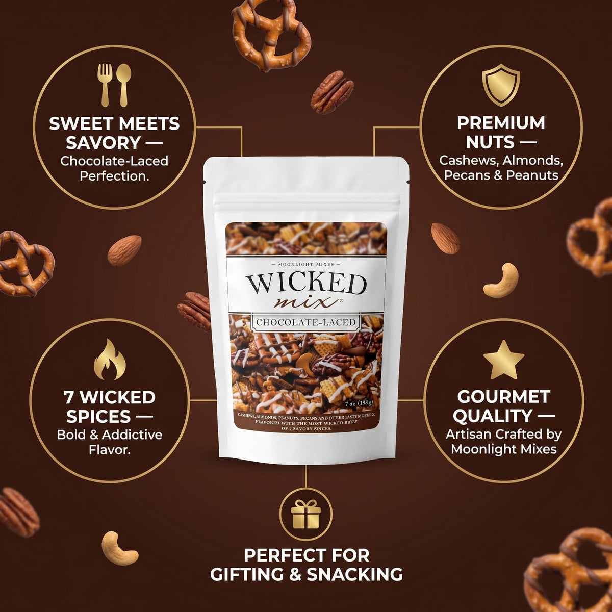 Wicked Mix - Chocolate Snack Mix 7 oz - 6 Pack - with Random Item