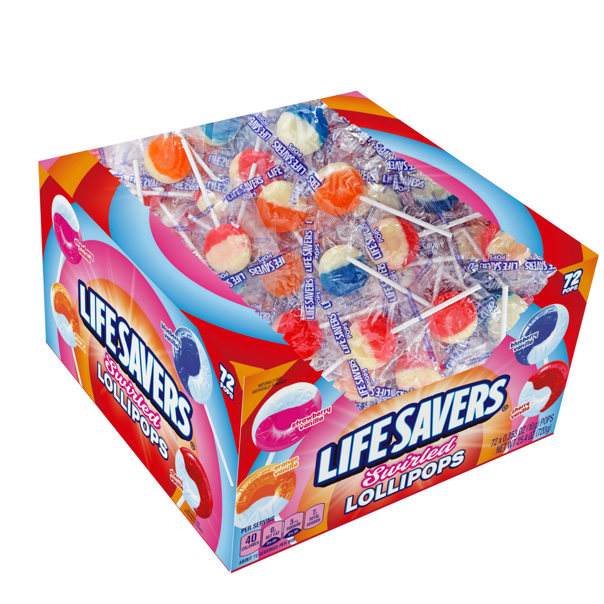 Life Savers® Swirl Lollipops - Bulk Box of Life Savers® Lollipops Individually Wrapped, Fruit and Cream Swirled Suckers, Assorted Flavors - 72 Count