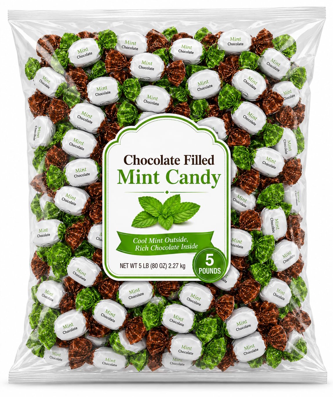 Chocolate Filled Mint Hard Candy - 5 lb (Approx. 420 pieces)