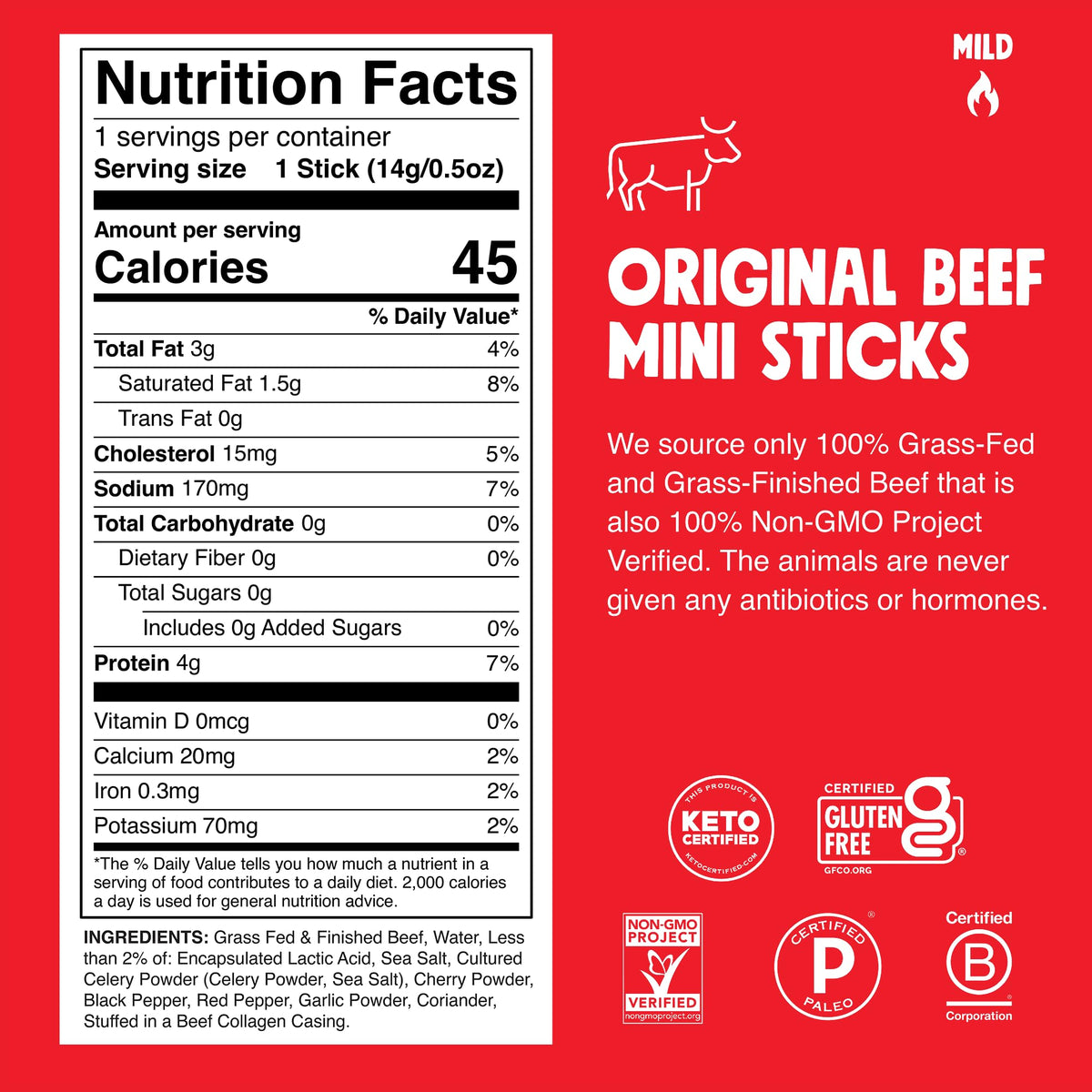 Chomps, Grass Fed Beef Jerky Meat Snack Sticks, Original Beef, 0.5 Ounce, 6 Count