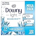 Downy Light Mega Dryer Sheets, Laundry Fabric Softener, Ocean Mist, 130 Count