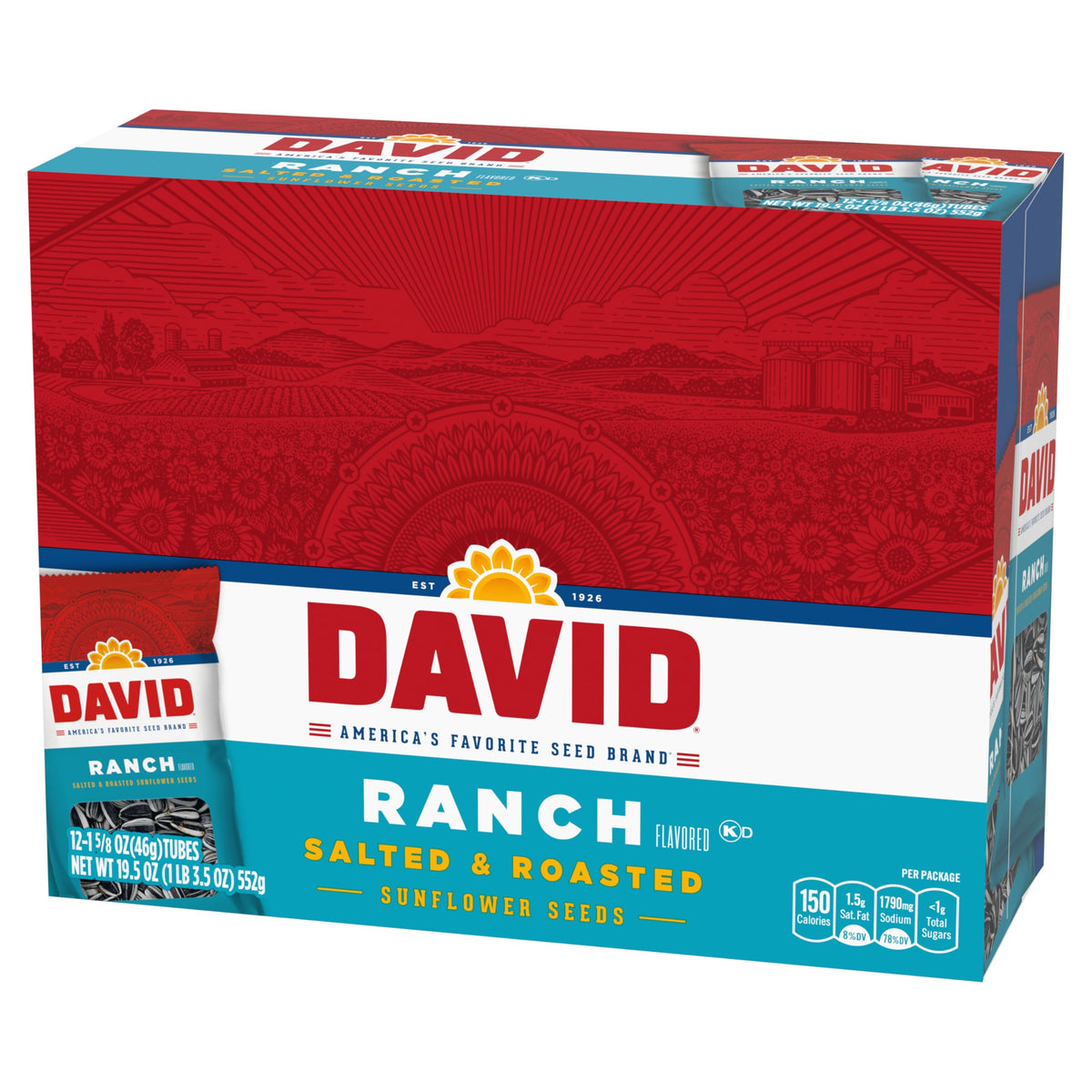 DAVID Sunflower Seeds, Ranch Flavor, 1.625 oz. (Pack of 12)