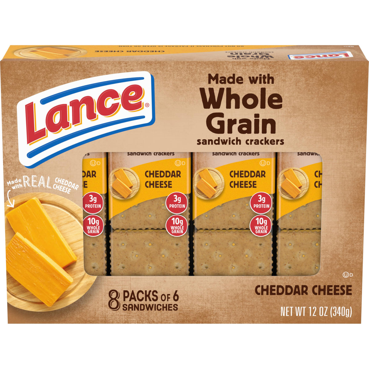 Lance Sandwich Crackers, Whole Grain Cheddar Cheese, 8 Ct Box