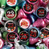 Happy 23rd Birthday Party Favor Labels Chocolate Kisses Candy Stickers - Twenty Three Years Old Birthday Round Candy Sticker Party Favors - Black