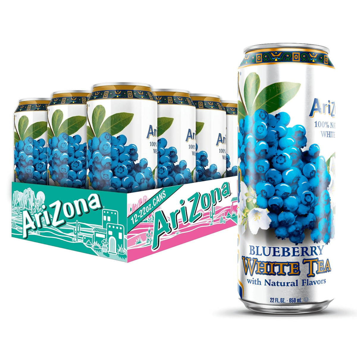 AriZona Blueberry White Tea - Big Can, 22 Fl Oz (Pack of 12)